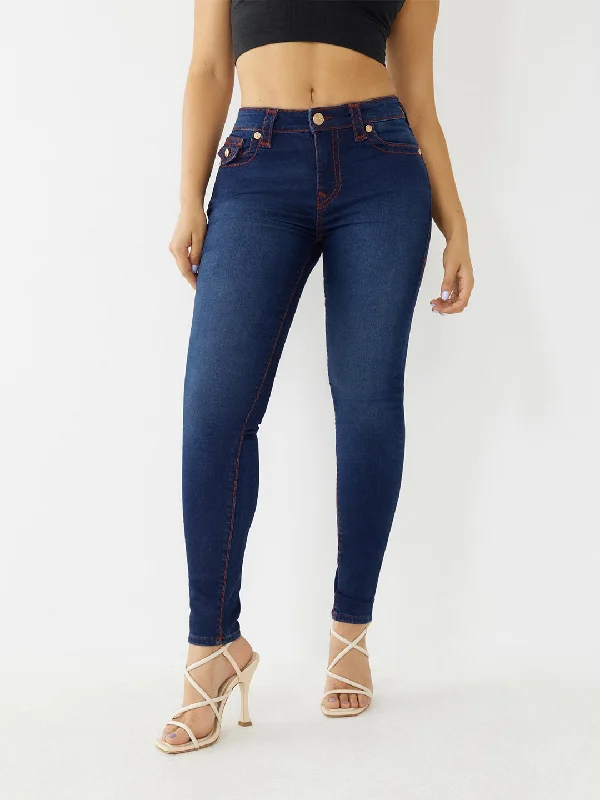 True Religion Womens Super T Halle Super Skinny Fit Blue Mid Rise Jeans
