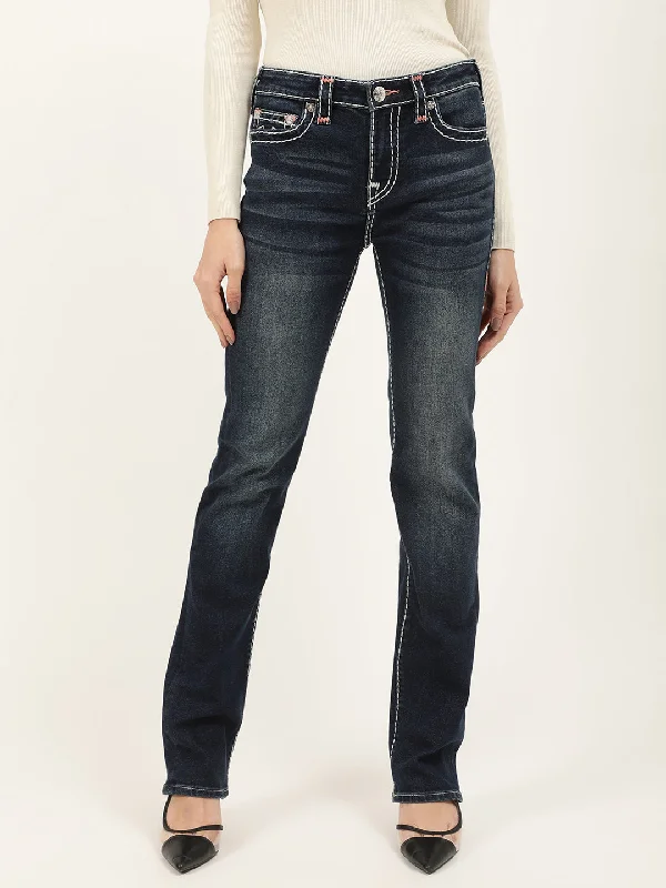 True Religion Womens Super T Billie Straight Fit Blue Mid Rise Jeans