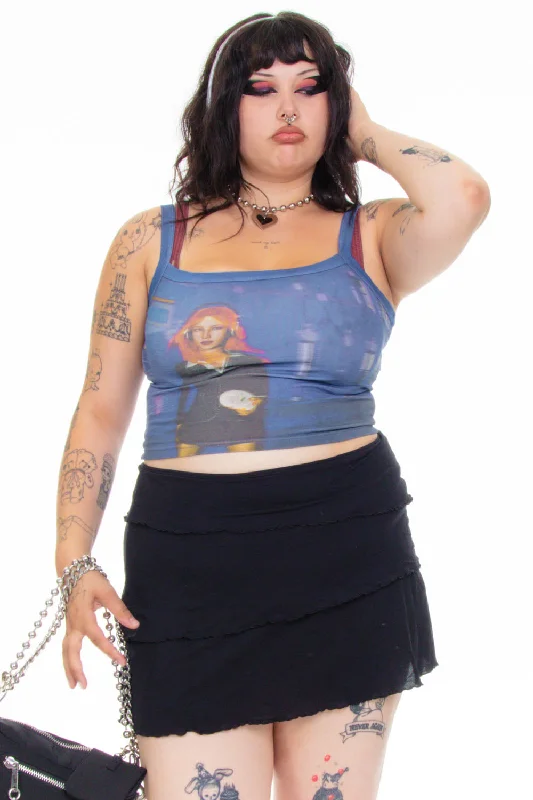 Vintage Y2K Black Ruffle Mesh Mini Skirt - L/XL