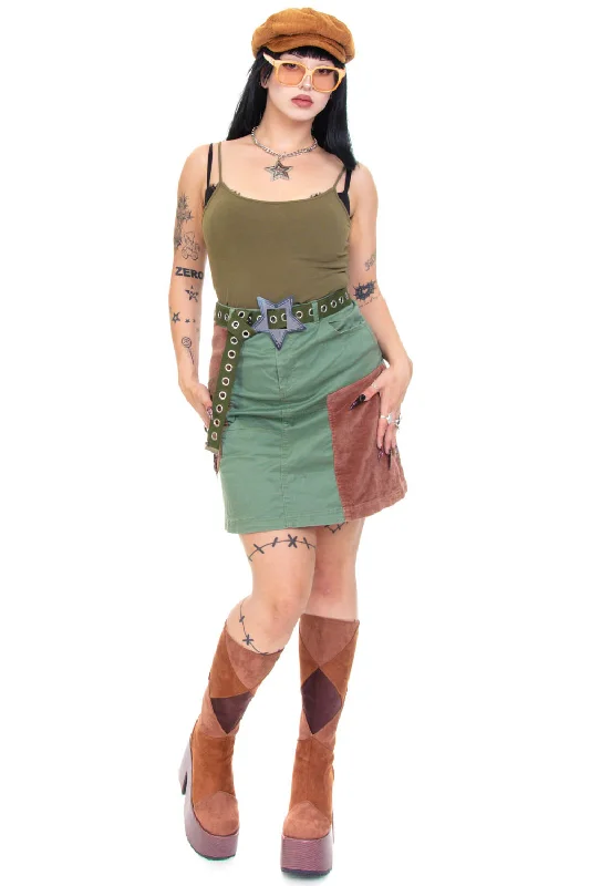 Vintage Y2K Green Patchwork Cord Skirt - M/L