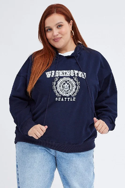 Blue Graphic Sweatshirt Washington Oversized Fleece
