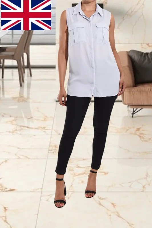 Grey Sleeveless Button Front Blouse