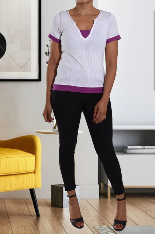 Ladies  White V Neck Top