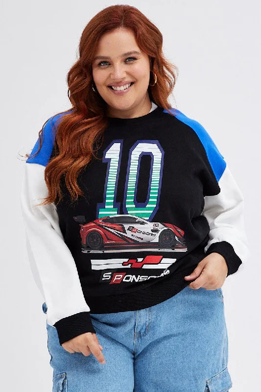Multi Graphic Sweatshirt Moto Oversized Fleece