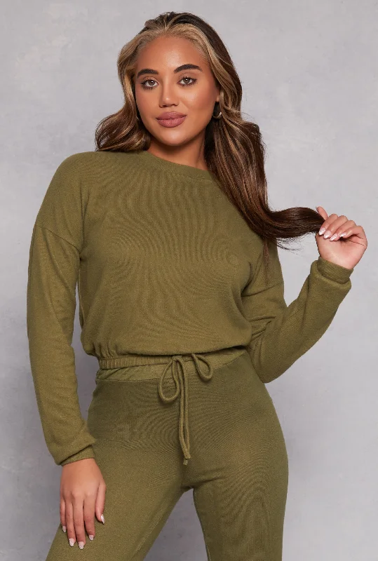 Fleece Drawstring Hem Pullover Sweatshirt