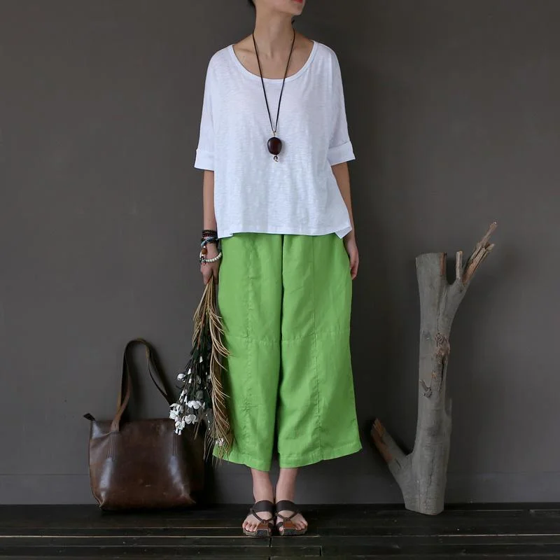2017 green  casual linen pants plus size women wide leg pants