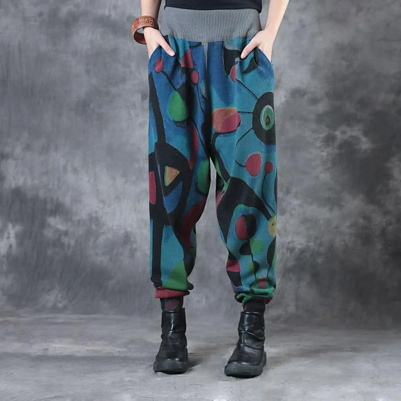 2017 new cartoon print casual knit pants loose elastic waist harem pants