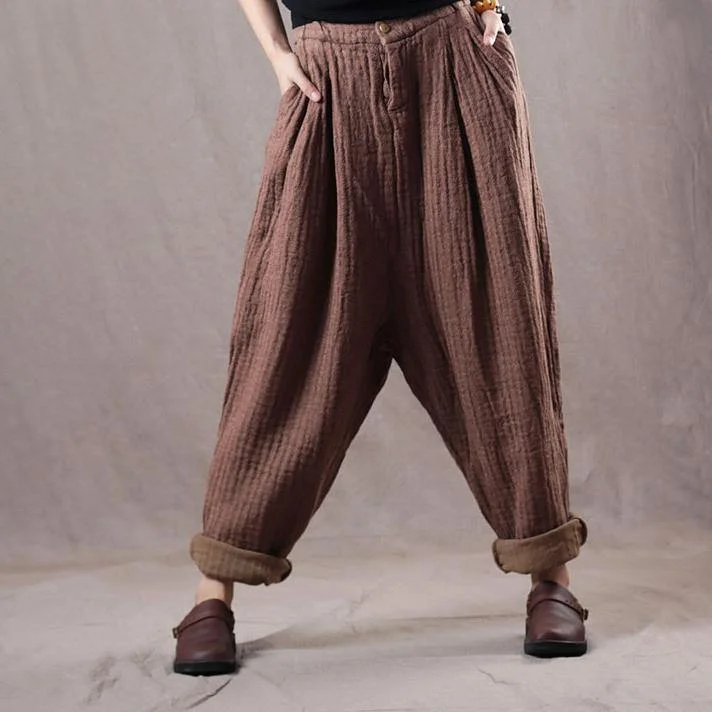 2018 brown autumn plus size linen pants casual women trousers