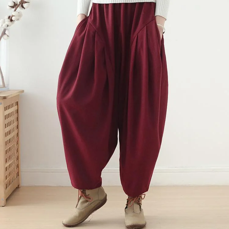 2019 burgundy cotton burgundy wide leg pants loose women casual harem pants