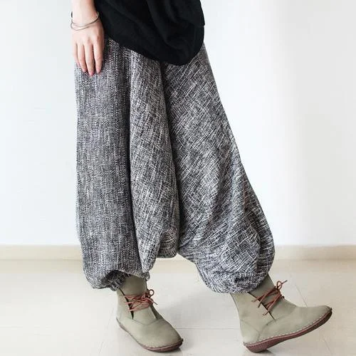 2019 fall loose linen pants gray women fashion harem pants