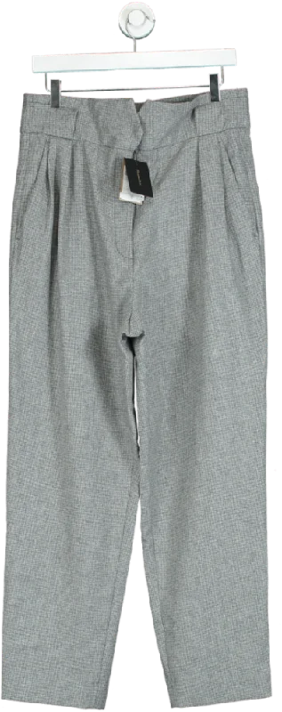 Massimo Dutti Wool Houndstooth Darted Trousers In Grey Marl UK 14