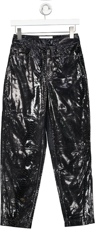 Remain Birger Christensen Black Else Glossed Snake Effect Trousers UK 6