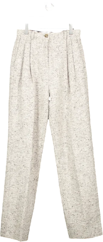 Tory Burch Grey Linen And Wool Marl Trousers UK 6