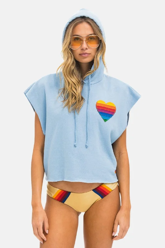 Rainbow Heart Stitch Sleeveless Relaxed Cropped Pullover Hoodie Ice