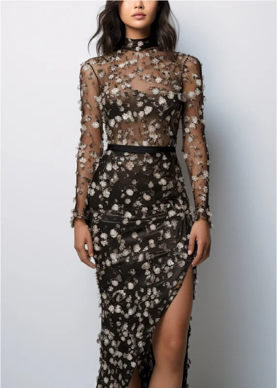 Embroidered Floral Maxi - Black