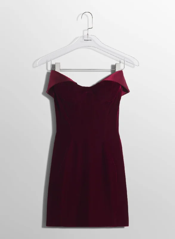 burgundy velvet and satin mini dress