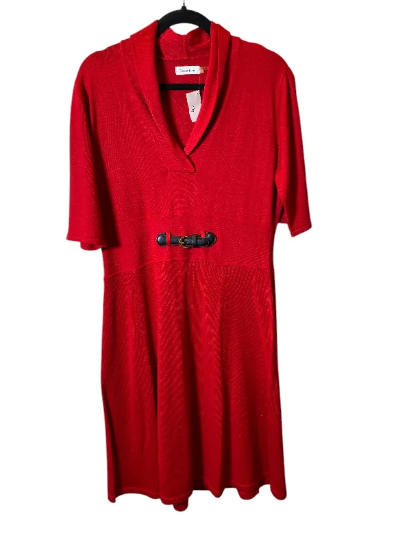 Dress Casual Midi By Calvin Klein In Red, Size: L