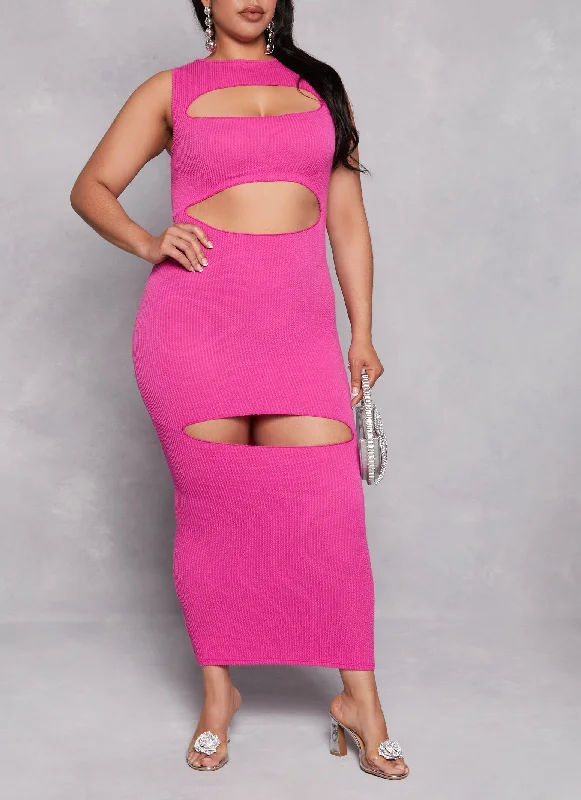 Plus Size Ribbed Cut Out Maxi Tank Dress