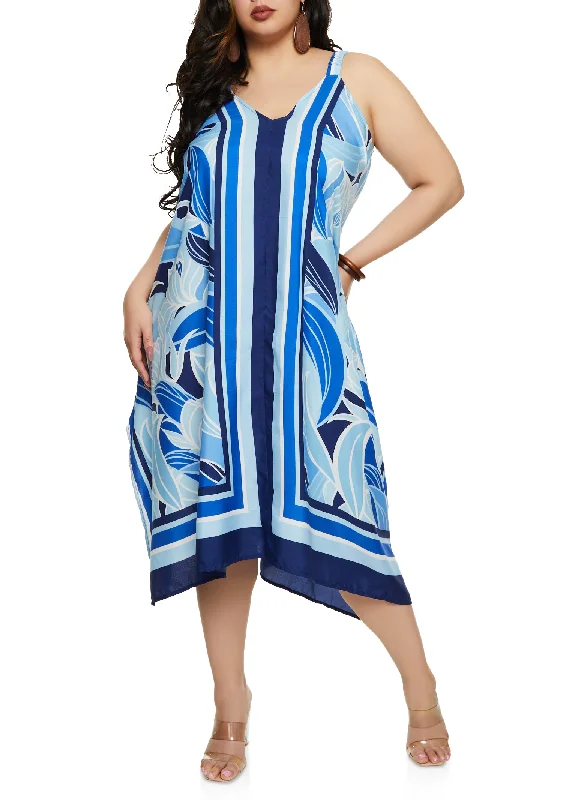Plus Size Floral Scarf Print Cami Maxi Dress
