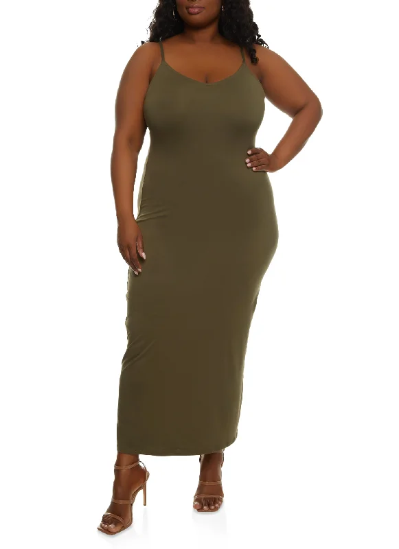 Plus Size Soft Knit V Neck Maxi Dress