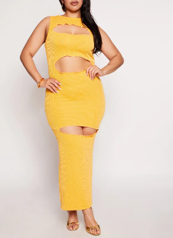 Plus Size Ribbed Cut Out Maxi Tank Dress