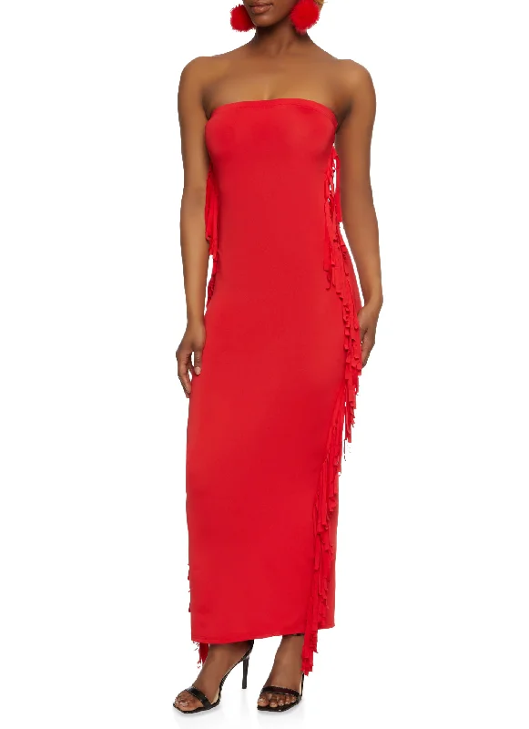 Daisy Fringe Side Maxi Tube Dress