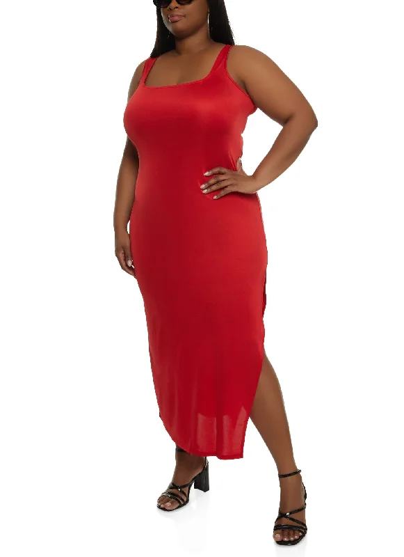 Plus Size Square Neck Sleeveless Maxi Dress