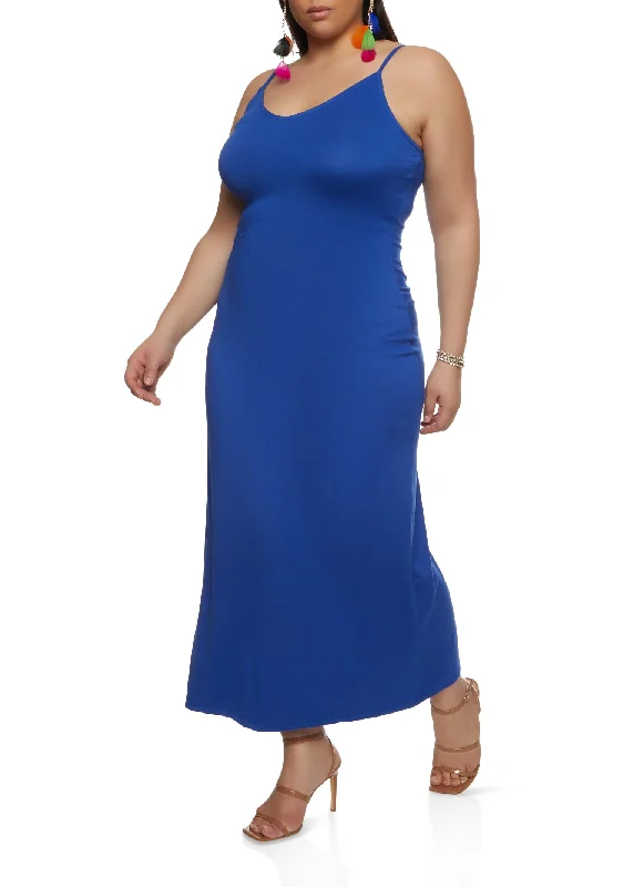 Plus Size Soft Knit V Neck Maxi Dress