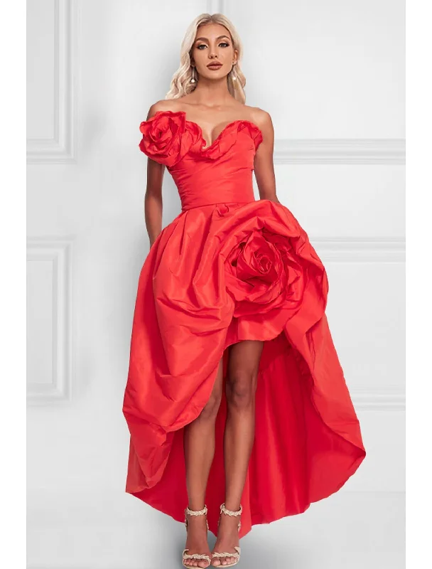 A-Line Cocktail Dresses Celebrity Style Dress Party Wear Asymmetrical Sleeveless Strapless Satin with Shouder Flower A-Line Cocktail Dresses Celebrity Style Dress Party Wear Asymmetrical Sleeveless Strapless Satin with Shouder Flower