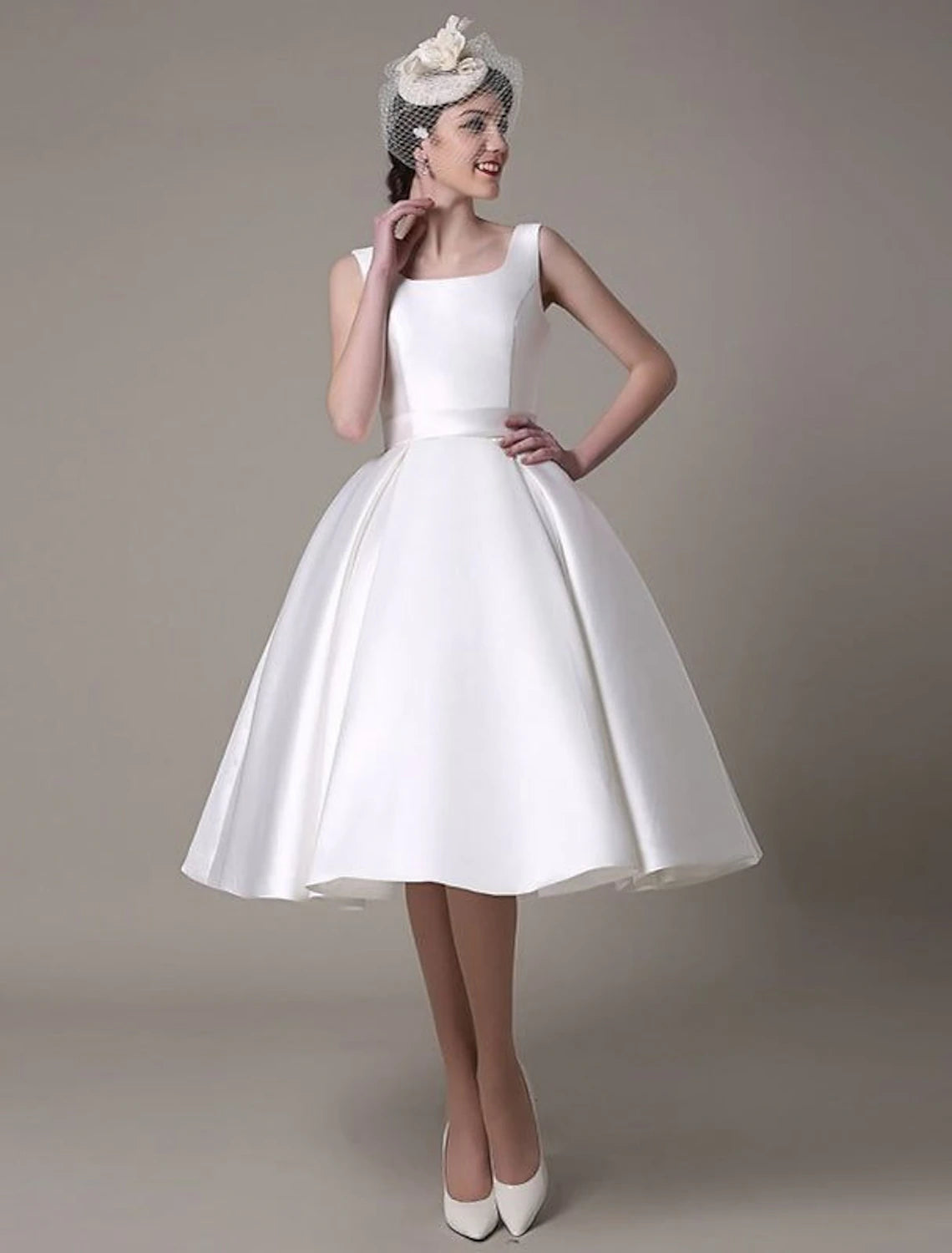 A-Line Cocktail Dresses Party Dress Wedding Guest Knee Length Sleeveless Square Neck Satin with Plets A-Line Cocktail Dresses Party Dress Wedding Guest Knee Length Sleeveless Square Neck Satin with Plets