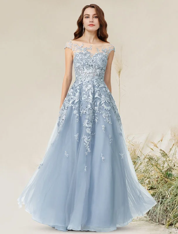 A-Line Empire Elegant Party Wear Formal Evening Dress Jewel Neck Sleeveless Floor Length Lace with Appliques A-Line Empire Elegant Party Wear Formal Evening Dress Jewel Neck Sleeveless Floor Length Lace with Appliques