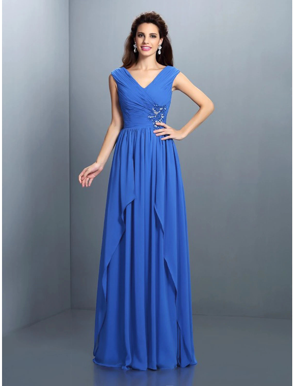 A-Line Evening Gown Sparkle & Shine Dress Wedding Guest Wedding Party Floor Length Sleeveless V Neck Bridesmaid Dress Chiffon with Rhinestone Ruched Sequin A-Line Evening Gown Sparkle & Shine Dress Wedding Guest Wedding Party Floor Length Sleeveless V Neck Bridesmaid Dress Chiffon with Rhinestone Ruched Sequin