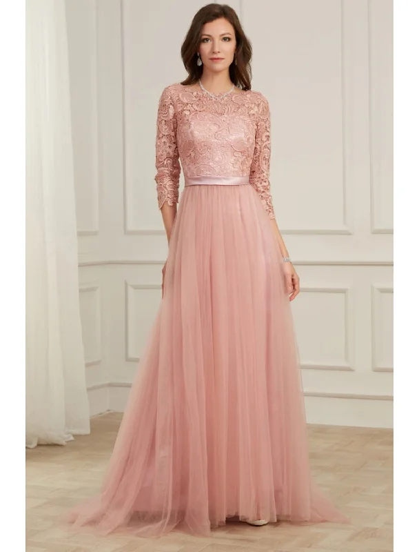A-Line Evening Gown Spring Dress Party Wear Sweep / Brush Train Long Sleeve Jewel Neck Lace with Appliques A-Line Evening Gown Spring Dress Party Wear Sweep / Brush Train Long Sleeve Jewel Neck Lace with Appliques