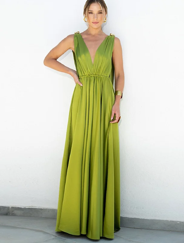 A-Line Party Dresses Elegant Dress Holiday Sweep / Brush Train Sleeveless V Neck Chiffon with Pleats A-Line Party Dresses Elegant Dress Holiday Sweep / Brush Train Sleeveless V Neck Chiffon with Pleats