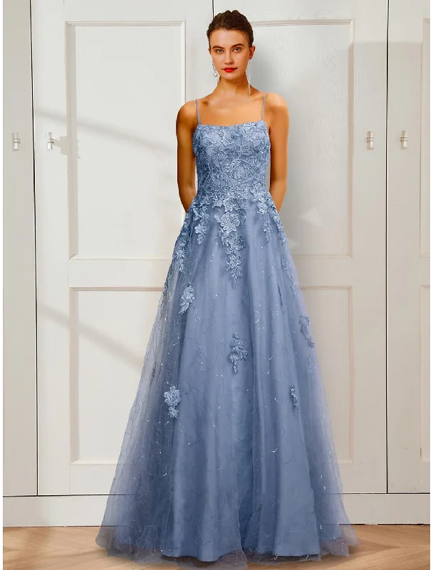 A-Line Prom Dresses Floral Dress Party Wear Floor Length Sleeveless Spaghetti Strap Satin with Appliques A-Line Prom Dresses Floral Dress Party Wear Floor Length Sleeveless Spaghetti Strap Satin with Appliques