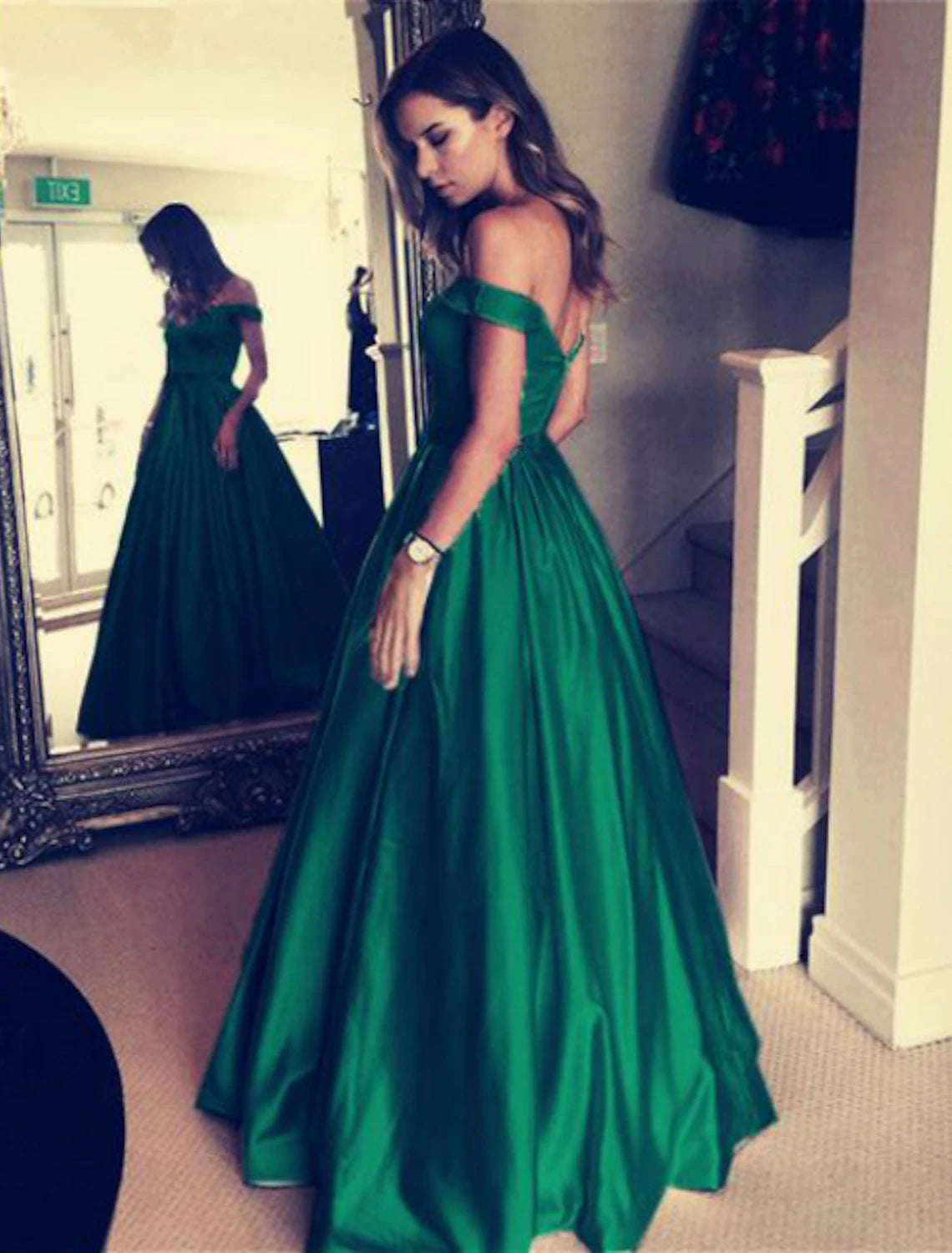 Ball Gown Elegant Prom Formal Evening Dress Off Shoulder Backless Short Sleeve Floor Length Satin with Pleats Beading Ball Gown Elegant Prom Formal Evening Dress Off Shoulder Backless Short Sleeve Floor Length Satin with Pleats Beading