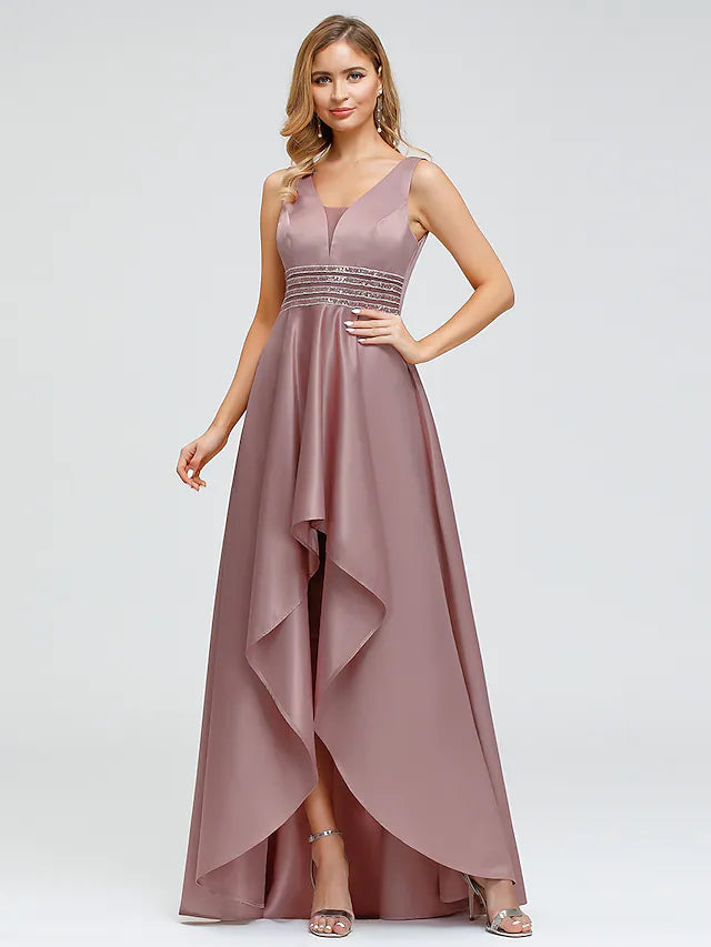 Elegant Wedding Guest Cocktail Party Dress V Neck V Back Sleeveless Asymmetrical Polyester with Crystals Beading Elegant Wedding Guest Cocktail Party Dress V Neck V Back Sleeveless Asymmetrical Polyester with Crystals Beading