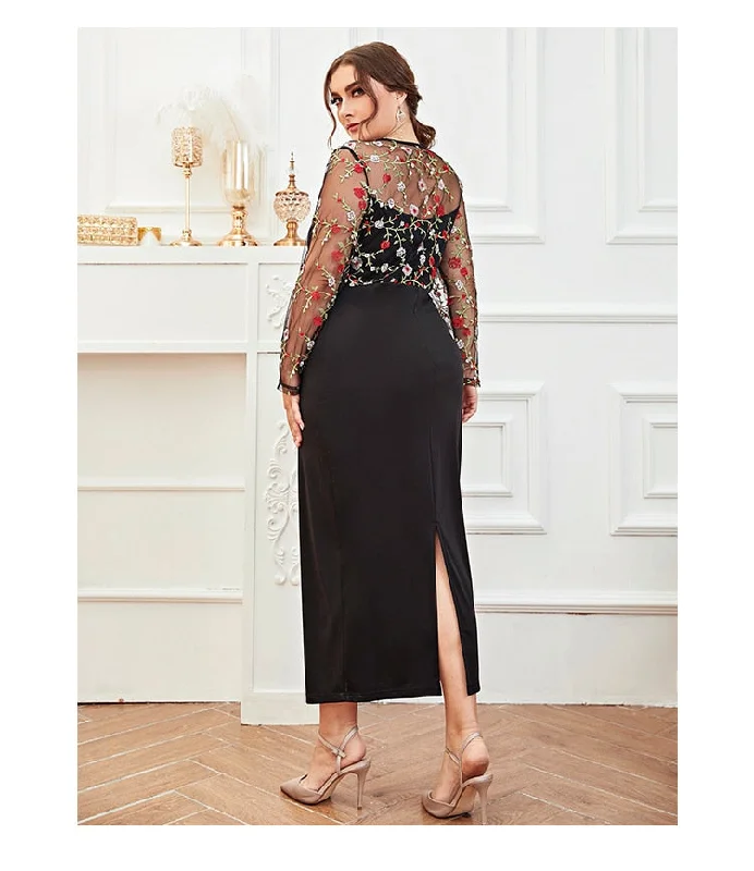 Embroidery Patchwork Slim Party Dresses