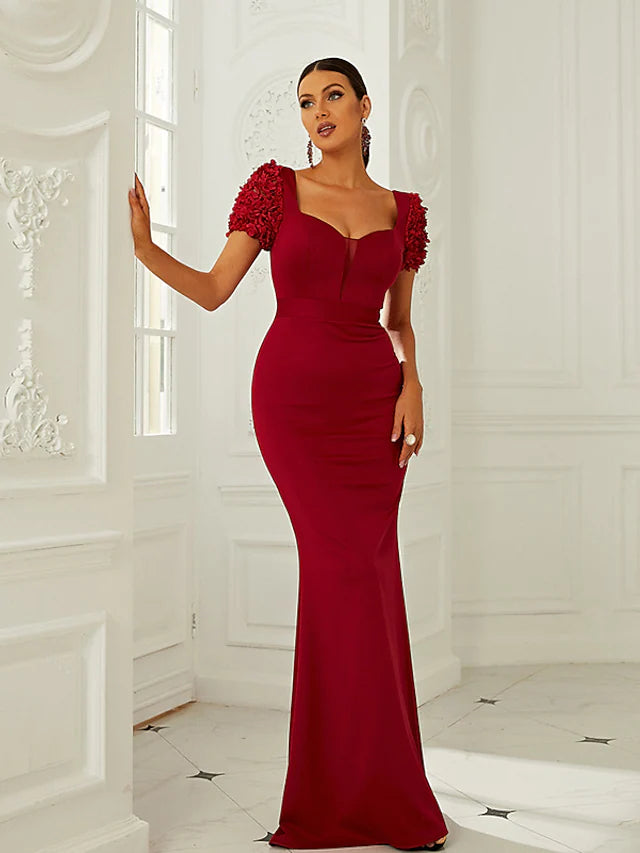 Evening Gown Corsets Dress Formal Floor Length Short Sleeve Square Neck Polyester with Pure Evening Gown Corsets Dress Formal Floor Length Short Sleeve Square Neck Polyester with Pure