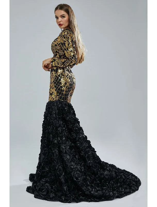 Mermaid / Trumpet Evening Gown Elegant Dress Engagement Court Train Long Sleeve V Neck Sequined with Sequin Mermaid / Trumpet Evening Gown Elegant Dress Engagement Court Train Long Sleeve V Neck Sequined with Sequin