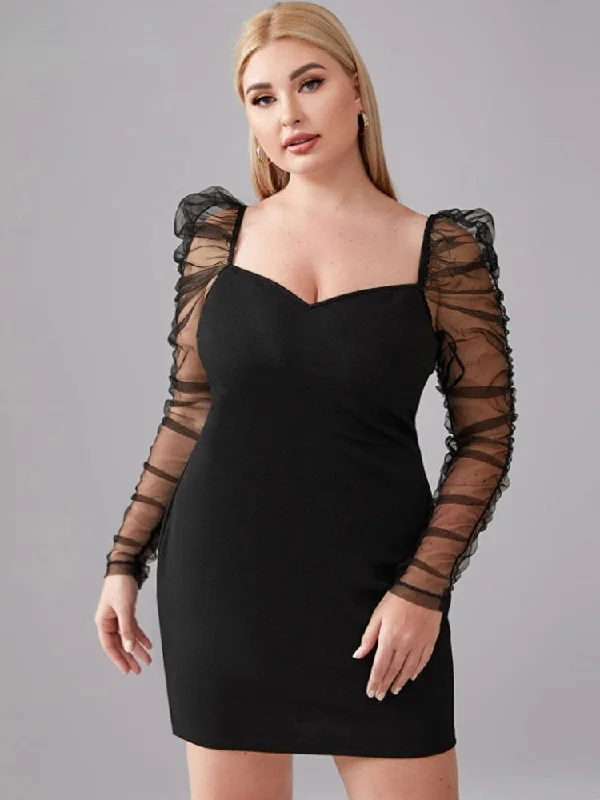 Mesh Long Sleeve Bodycon Curvy Party Dress