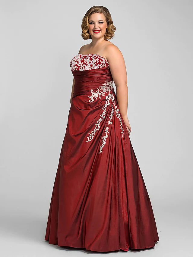 Plus Size Prom Formal Evening Dress Strapless Sleeveless Floor Length Taffeta with Beading Appliques Plus Size Prom Formal Evening Dress Strapless Sleeveless Floor Length Taffeta with Beading Appliques