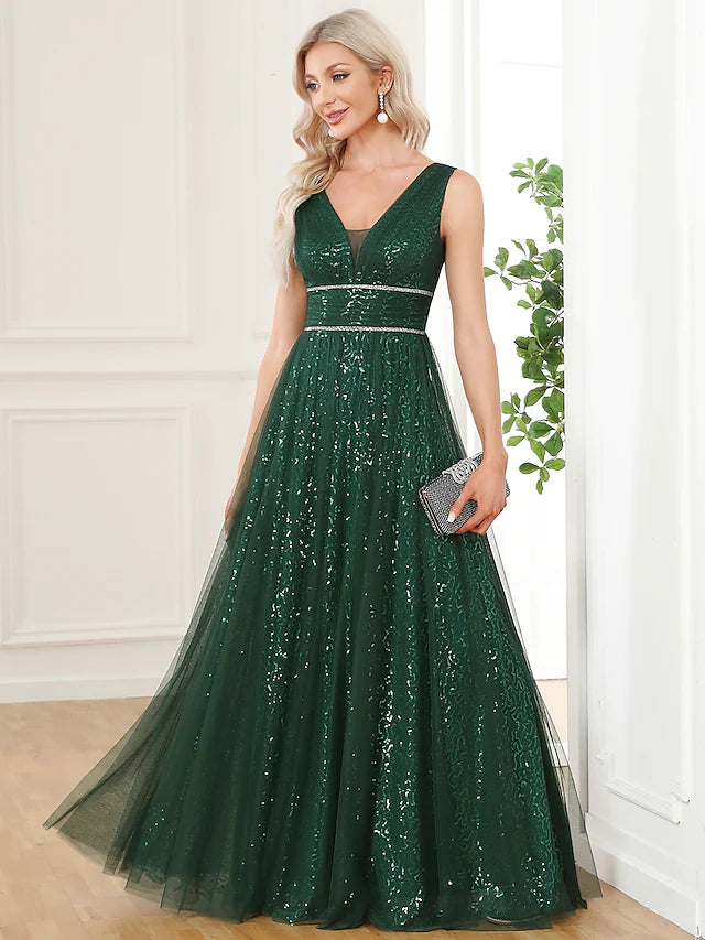 Prom Dresses Elegant Dress Party Wear Floor Length Sleeveless V Neck Sequined V Back with Sequin Prom Dresses Elegant Dress Party Wear Floor Length Sleeveless V Neck Sequined V Back with Sequin