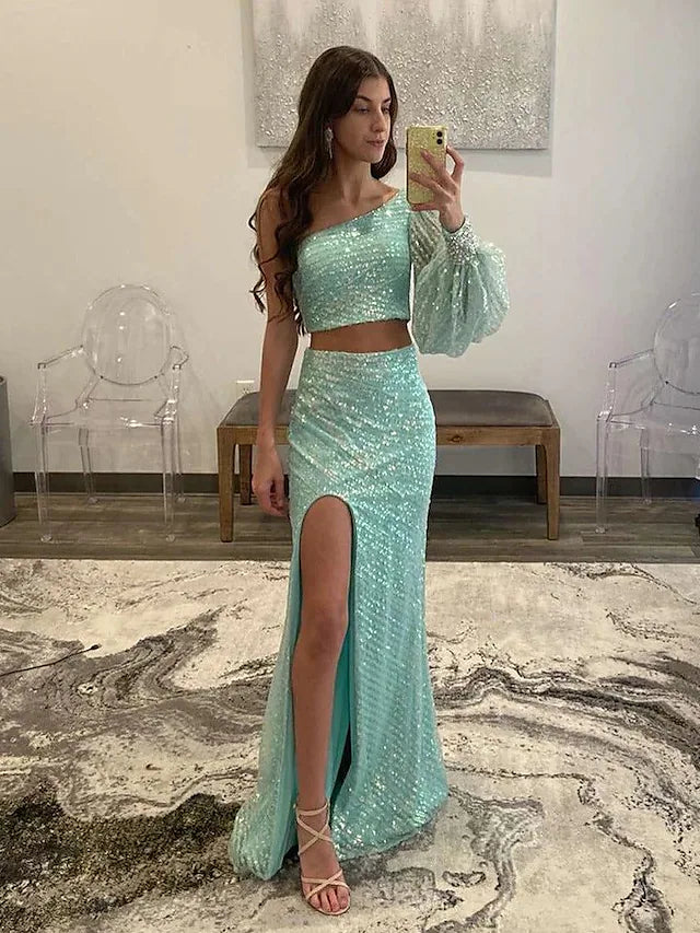 Prom Dresses Empire Dress Party Wear Sleeveless One Shoulder Sequined with Sequin Slit Prom Dresses Empire Dress Party Wear Sleeveless One Shoulder Sequined with Sequin Slit