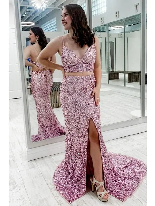 Prom Dresses Sparkle & Shine Dress Party Wear Sleeveless Spaghetti Strap Sequined Backless with Sequin Slit Prom Dresses Sparkle & Shine Dress Party Wear Sleeveless Spaghetti Strap Sequined Backless with Sequin Slit