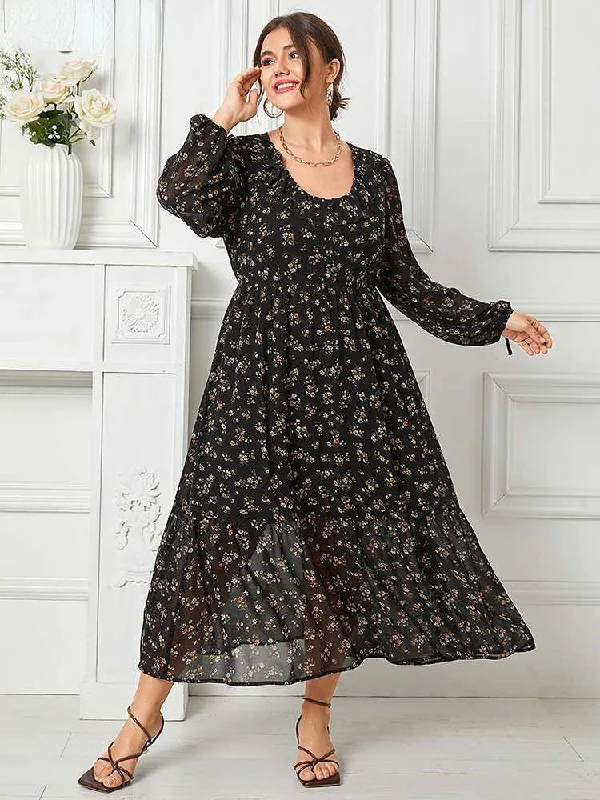 Ruffle Trim Floral Print Vestidos Party Dresses