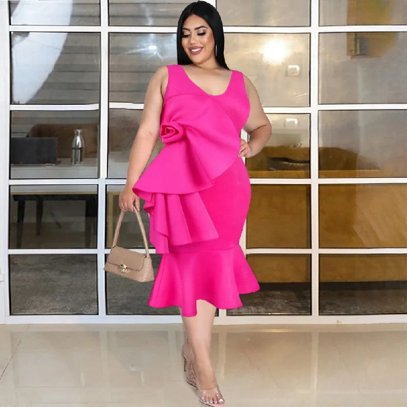 Sleeveless Rose Ruffle Irregular Party Dress