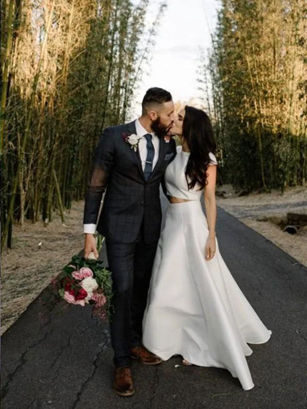 Affordable Two Pieces Simple Separate Bridal Gowns, Cap Sleeves A-line Wedding Dresses Affordable Two Pieces Simple Separate Bridal Gowns, Cap Sleeves A-line Wedding Dresses