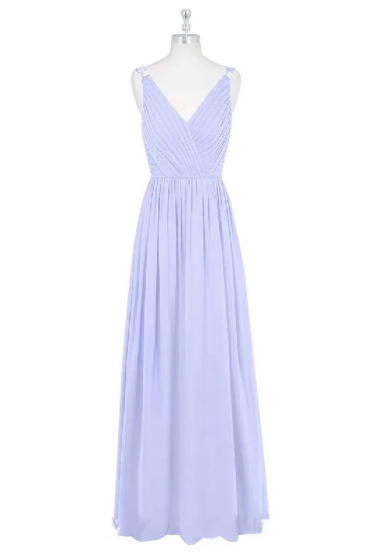 Lavender V-Neck Backless A-Line Long Bridesmaid Dress