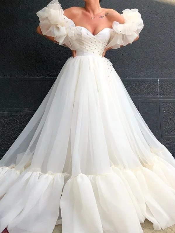 Bubble Sleeved Ivory Organza Prom Dresses, Wedding Dresses, Long Prom Dresses, 2021 Prom Dresses Bubble Sleeved Ivory Organza Prom Dresses, Wedding Dresses, Long Prom Dresses, 2021 Prom Dresses